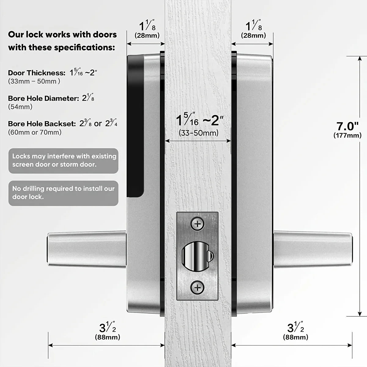 Smart Fingerprint Door Handle Lock - Keyless WIFI Touchscreen NFC with 2 IC Cards